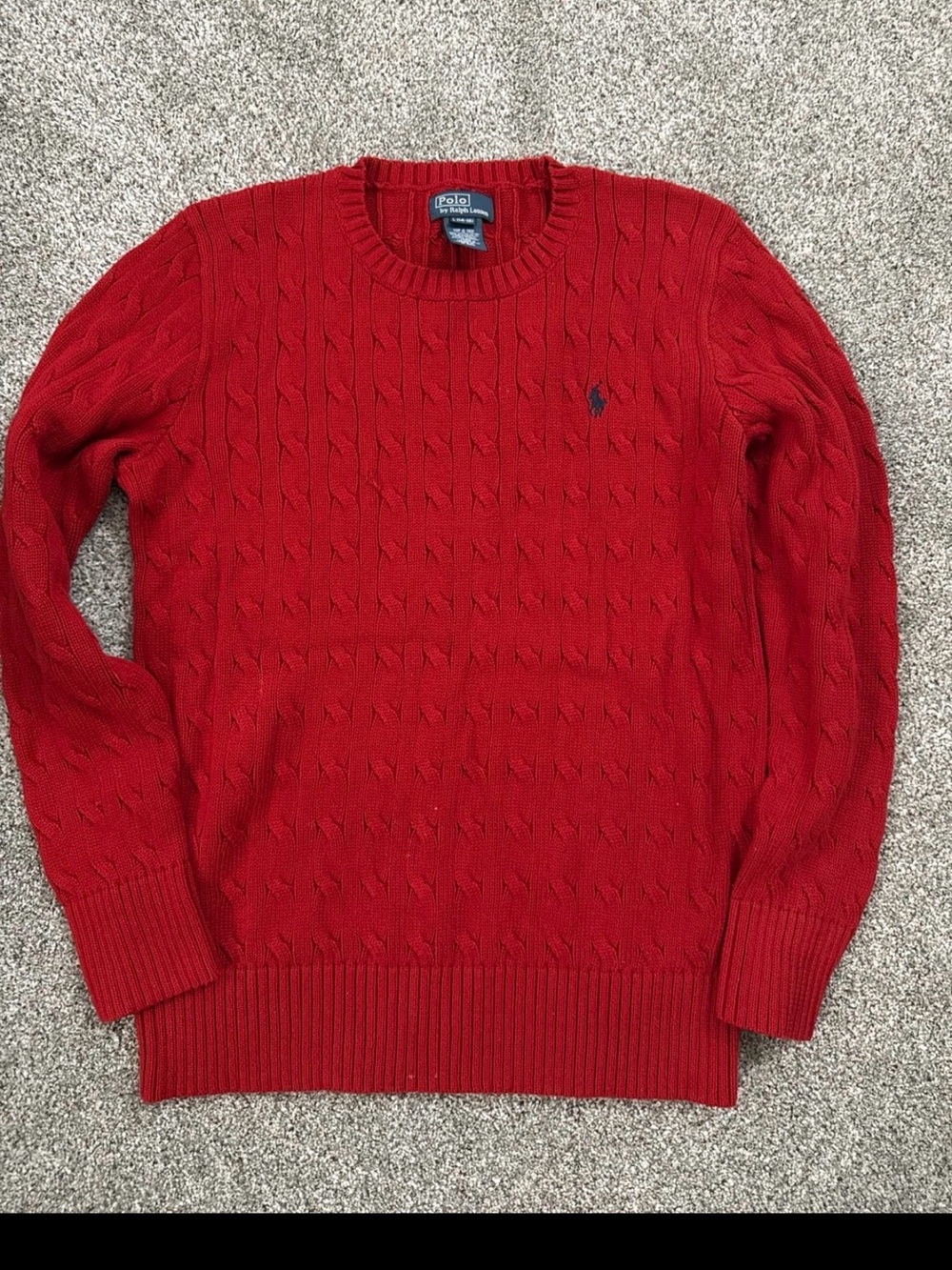 Polo by Ralph Lauren Red Cable-Knit Crew Sweater with Navy Pony